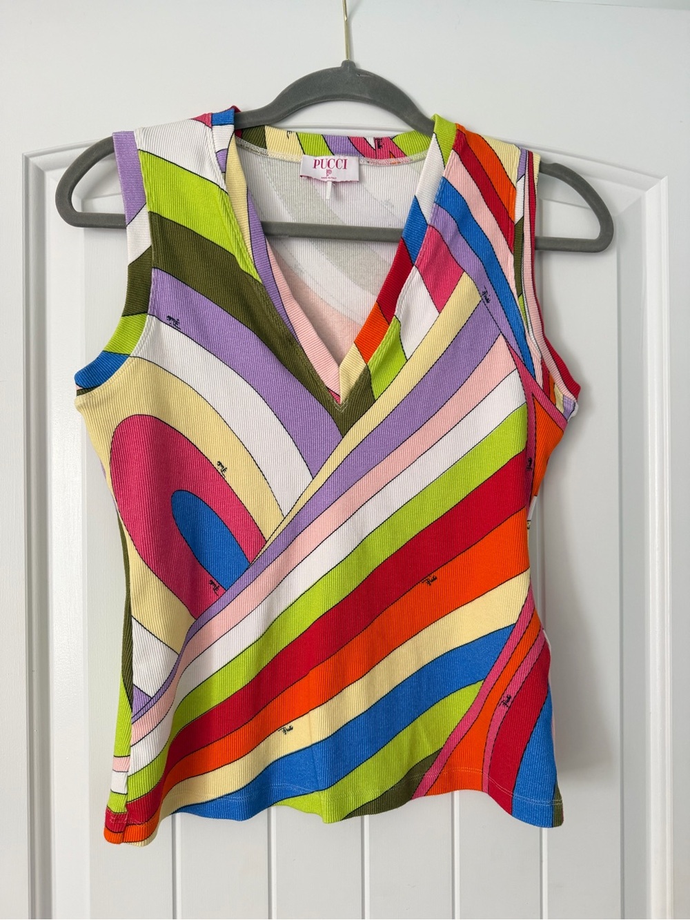 Emilio Pucci Multicolor V-Neck Ribbed Tank Top